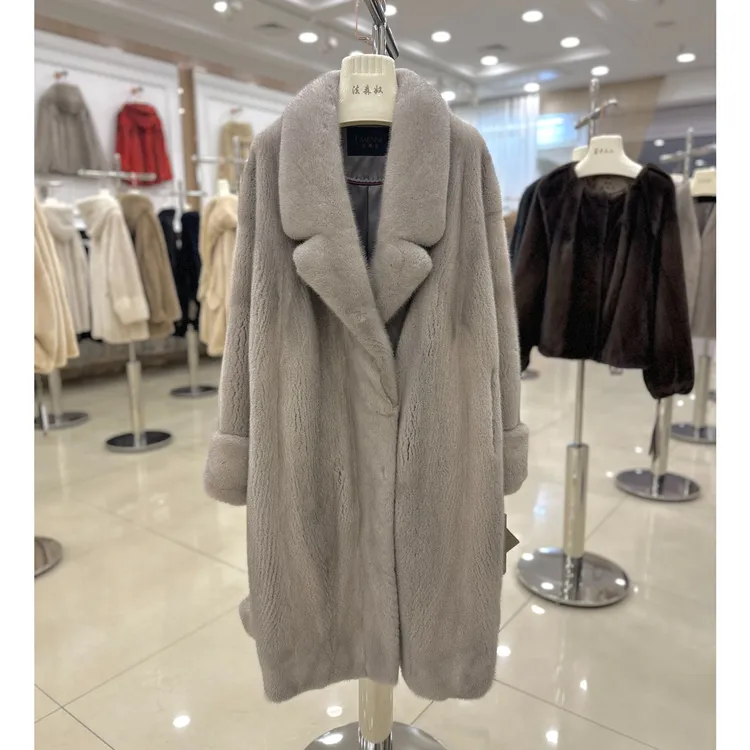 福利大码长款105银蓝原色挽袖翻领冬季外套