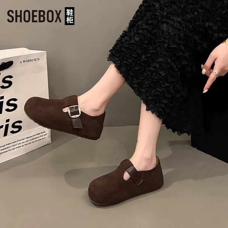 SHOEBOX鞋柜内增高厚底全包勃肯鞋女2025秋季新款一脚蹬乐福鞋