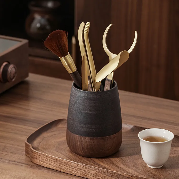 胡桃木六君子现代泡茶小工具茶夹茶针茶刷轻奢高级电木喝茶道配件