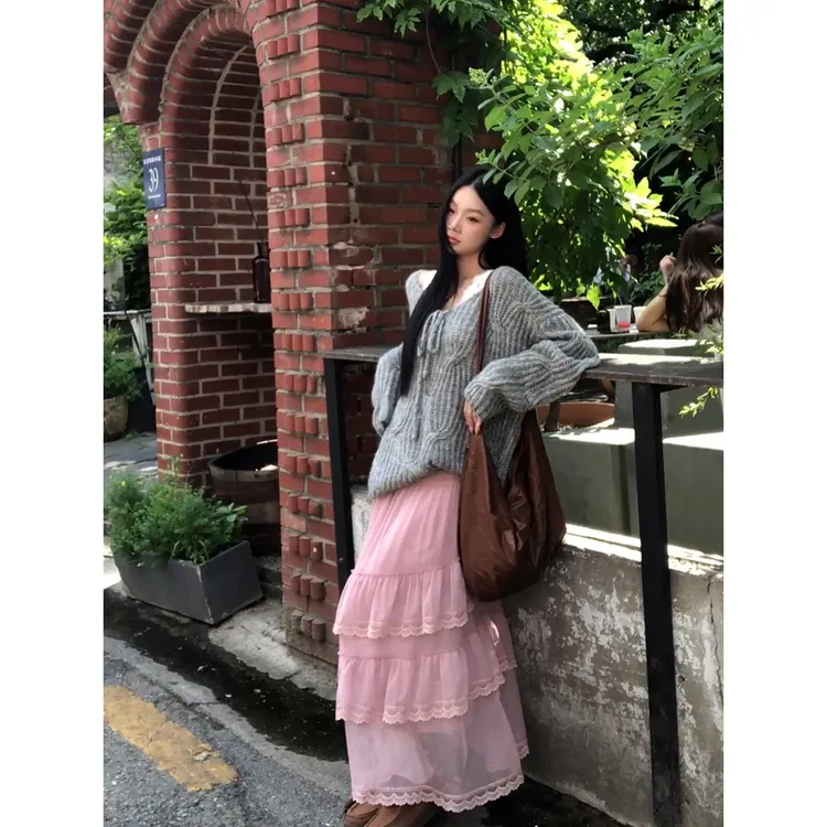 【海鸥岛半身裙】秋季法式浪漫蕾丝花边独特不规则半身裙253H2389#