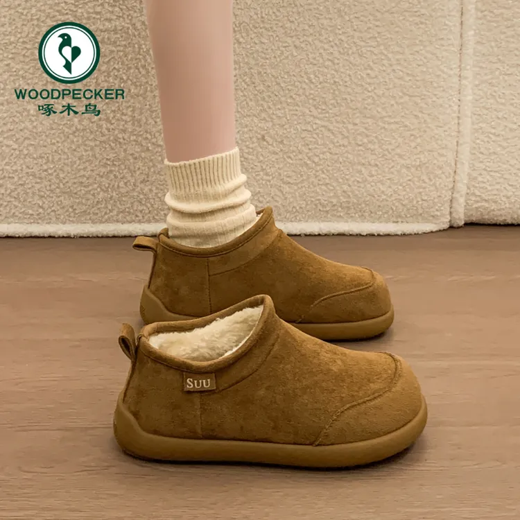 啄木鸟厚底勃肯鞋女加绒雪地靴2025新款爆款冬季一脚蹬保暖棉鞋子