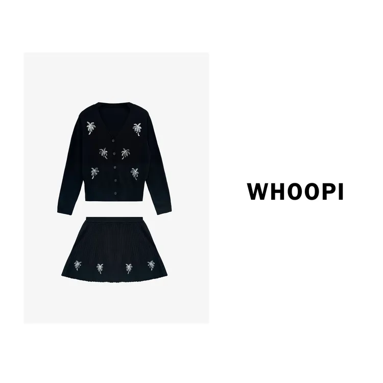 【Whoopi】【流动星空】轻奢法式优雅烟花亮片V领长袖短裙套装