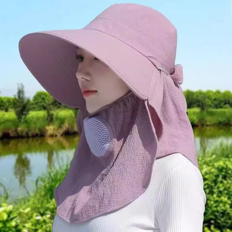 新款女款太阳帽面罩遮阳帽夏季骑车采茶防晒帽大帽檐防紫外线