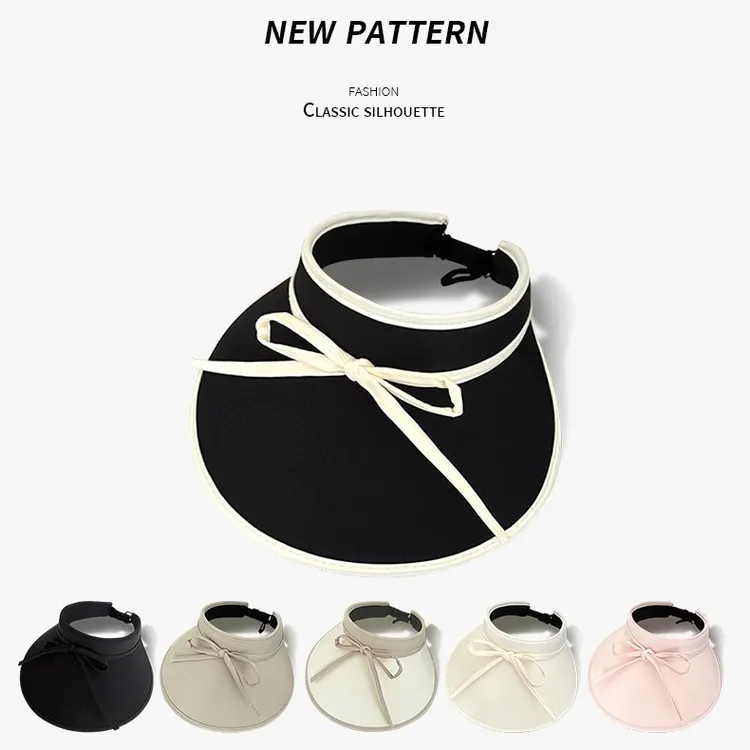 遮阳空顶帽甜美蝴蝶结绑带防晒帽女夏季骑车大檐冰丝防紫外线