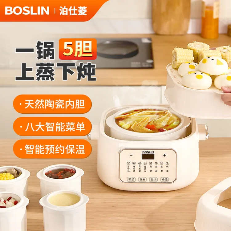 BOSLIN泊仕菱隔水炖电炖锅家用陶瓷电炖盅电蒸锅全自动煲汤煲粥锅