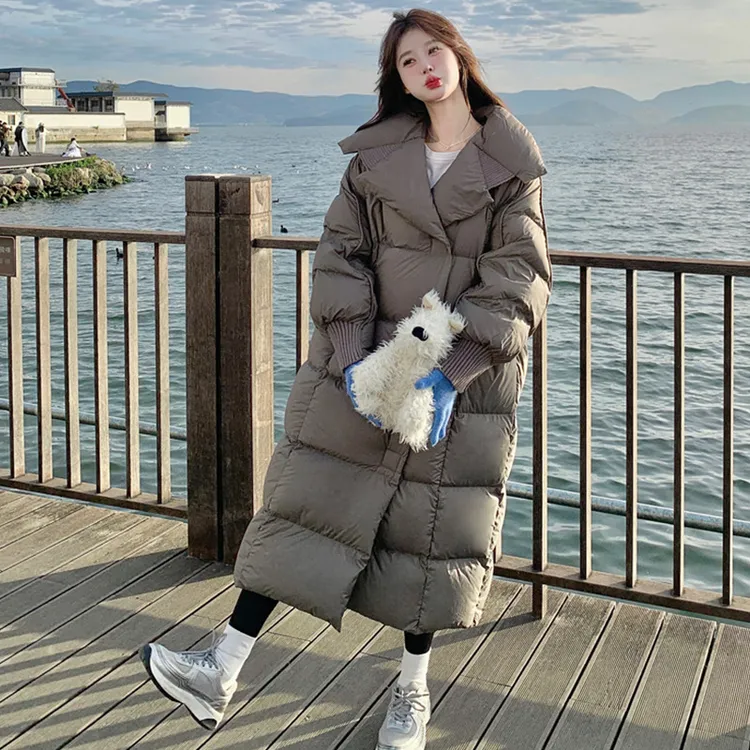 时尚宽松加厚韩版冬季女2025年新款显瘦长款白鸭绒羽绒服含绒量高