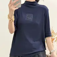 半高领3D字母印花半袖T恤