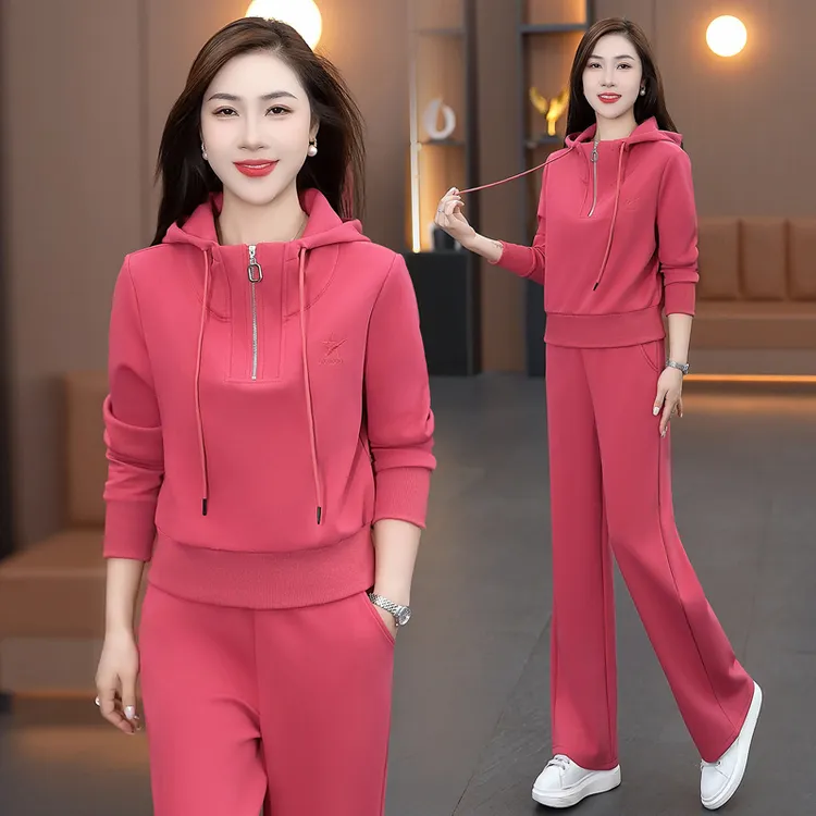 运动套装女春秋2025新款时尚洋气开衫卫衣连帽跑步服休闲两件套潮