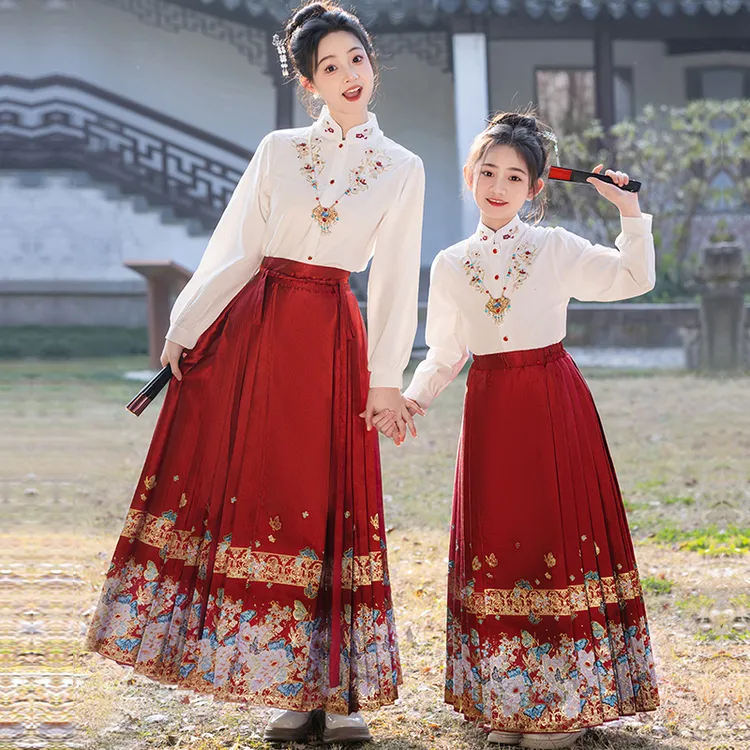 绮梦原创高品质汉服女童春秋亲子中国风织金马面裙明制儿童古唐装