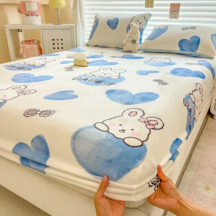 冬季牛奶绒床笠加厚床垫保护罩全包宿舍床单加绒印花床套2025新款