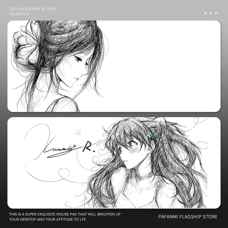 kuroha鼠标垫二次元线稿鼠标明日香极简风男生电竞超大号加厚