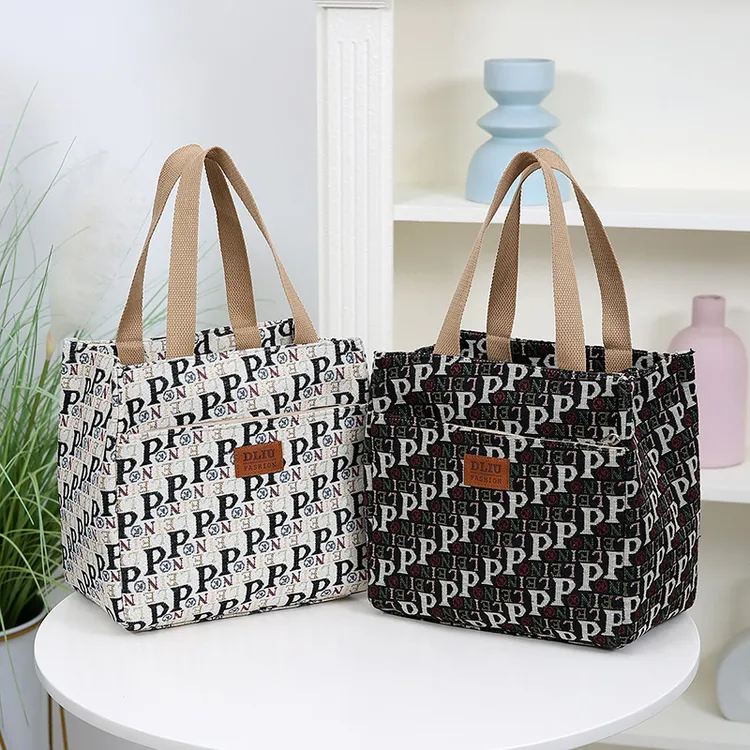 复古倒字母大众中式手提包带饭盒收纳袋子午餐包铝箔手拎包上班族