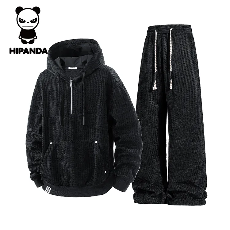 HiPanda你好熊猫秋季男士休闲运动套装潮牌宽松大码卫衣卫裤两件