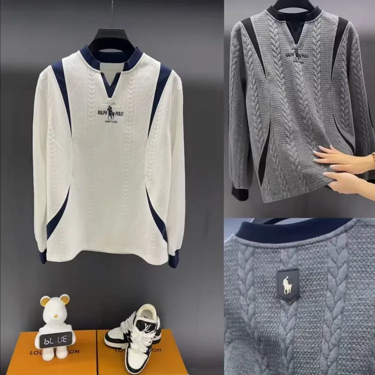 秋季新款欧货重工拼接刺绣痞帅男士长袖套头卫衣高品质假两件上衣