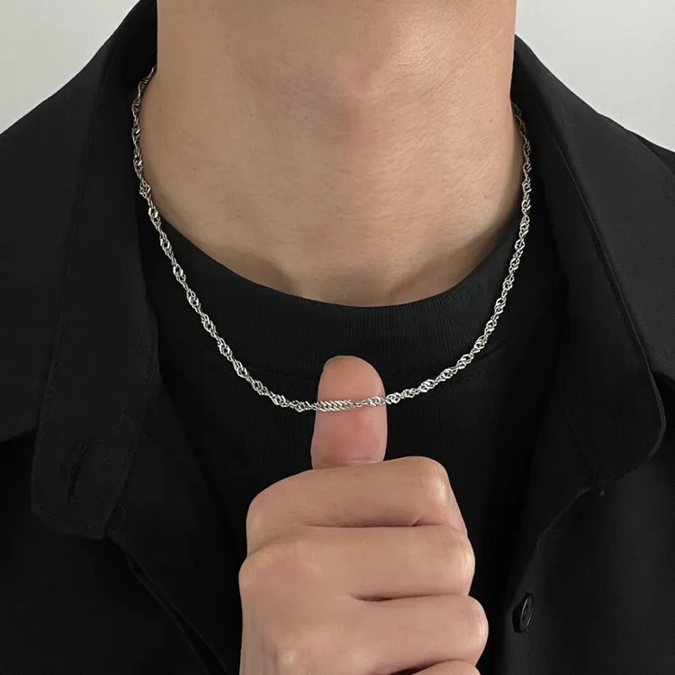 钛钢项链 爆闪水波链项链男设计感钛钢高级感不掉色小众潮