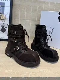糖糖丨拼接金属扣系带英伦风复古小圆头厚底百搭短靴女;CS-9-25-4
