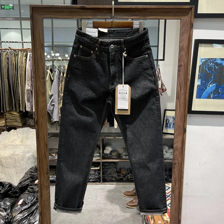 秋冬重磅厚实原色牛仔裤潮男美式复古水洗小直筒休闲裤男长裤