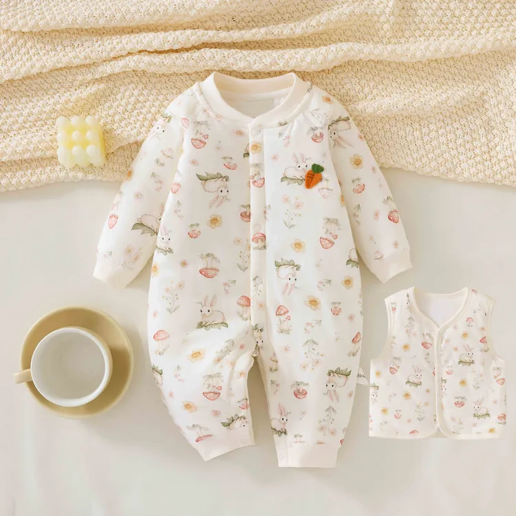 【买一送一】婴幼儿秋冬40克夹棉连体衣男女宝宝保暖爬服哈衣小外套
