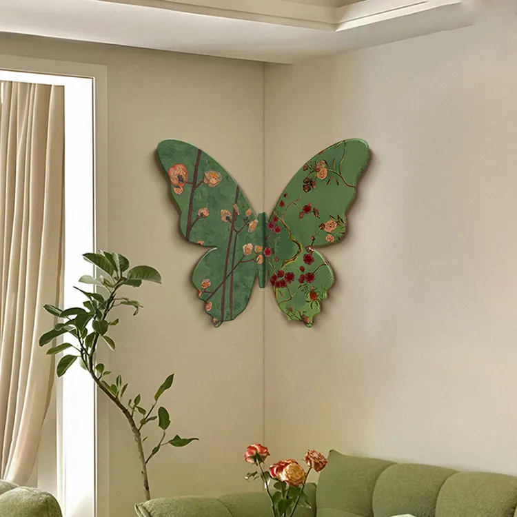 中古风客厅转角装饰画复古蝴蝶洞洞板置物架南洋风玄关拐角画657