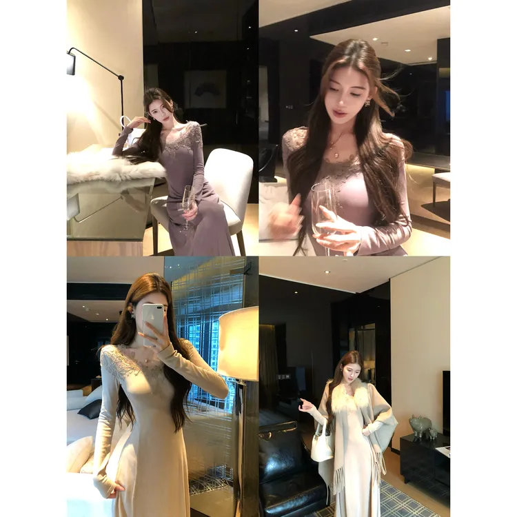 【禾呈】秋冬时尚打底连衣裙收腰名媛修身性感气质连衣裙10684