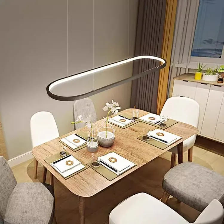 简约风北欧艺术椭圆形吧台服装店舞蹈室设计师款长条led餐厅吊灯