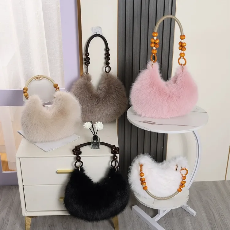 拉链手提包毛绒单肩包手提款肩包简约单肩斜跨单根