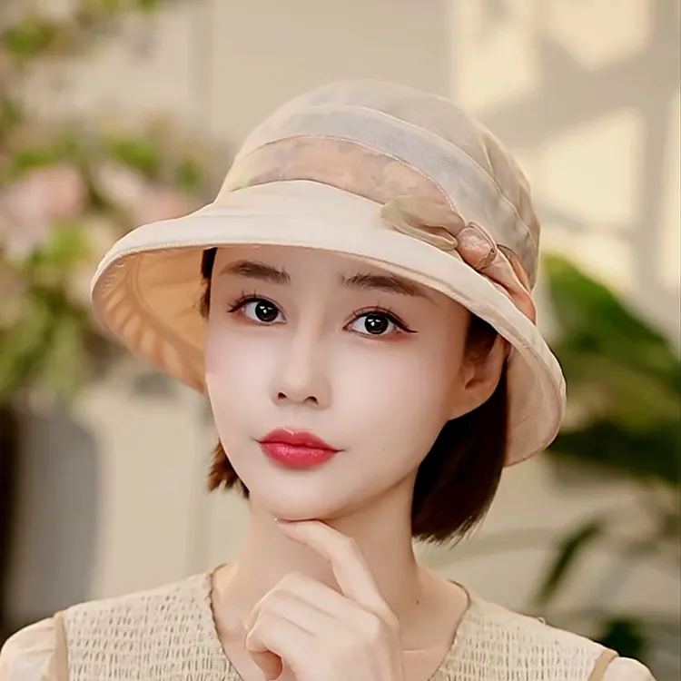 【碎花园礼帽】布塔防紫外线桑蚕丝防晒帽子女士真丝遮阳帽0607