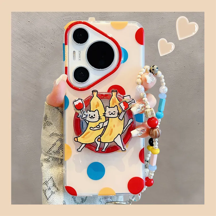 适用华为pura70pro+手机壳趣味可爱波点猫咪卡通pura80pro手链女