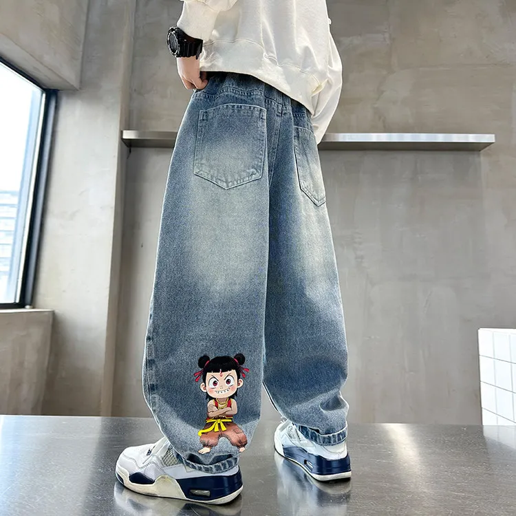 男童牛仔裤春装休闲宽松2025新款中大童春秋儿童哪吒裤子洋气潮款