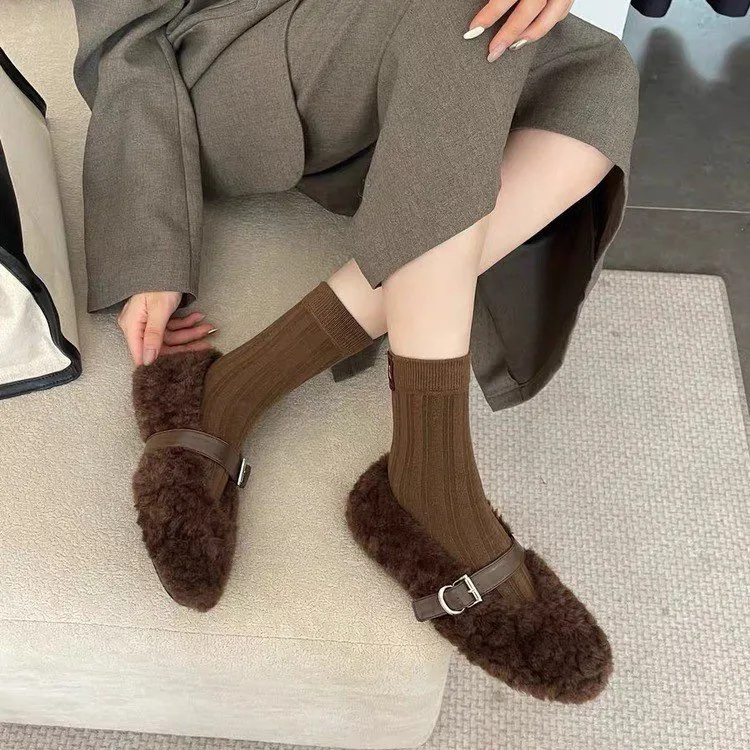 一脚蹬豆豆鞋女冬2025新款百搭羊羔毛毛鞋外穿一字扣加绒保暖棉鞋