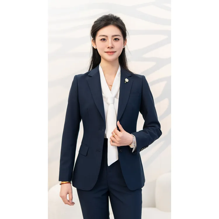 DANLUE/丹略羊毛春秋藏青西装套装职业女装西装高级感修身西服