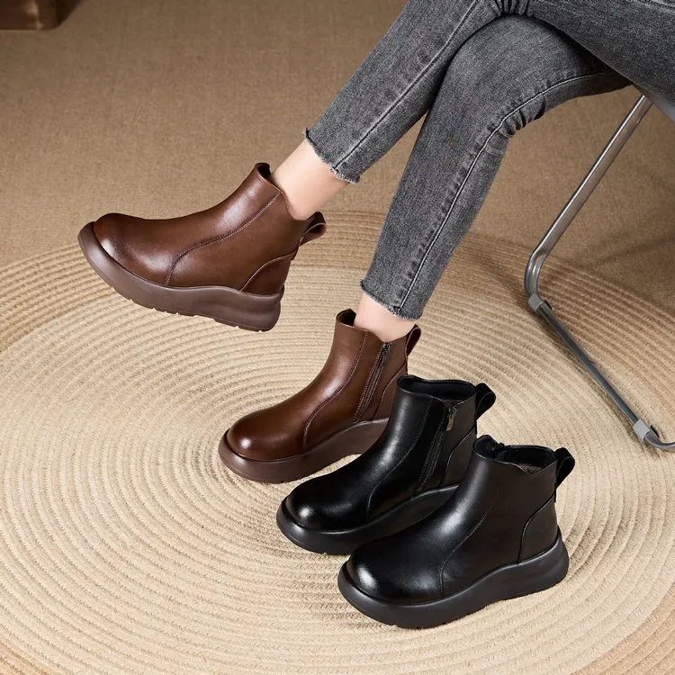 厚底休闲短靴女24年秋冬新款复古时尚百搭马丁靴厚小香风马丁靴