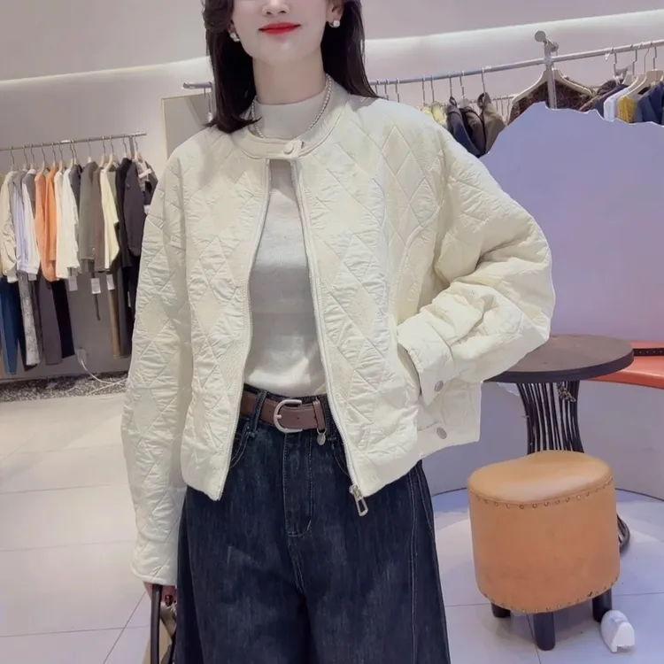 【清风】厚款姜格秋冬时尚夹棉宽松休闲外套极简风短款白色百搭