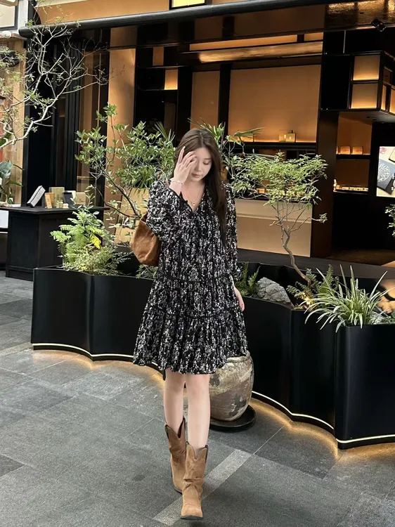 琪琪怪怪大码女装【花样年华】时尚韩版碎花休闲连衣裙D17746QQ