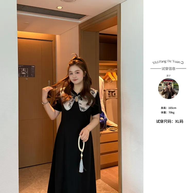 楠序【云水谣】源子微胖女装 2025年夏装新品气质小众连衣裙YZ36573