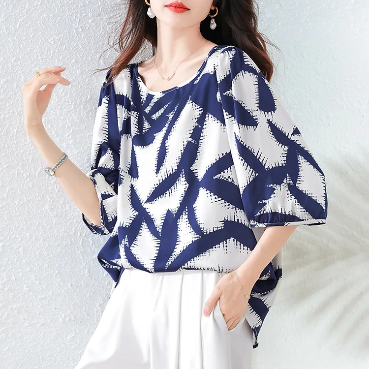 大码女装2025夏季新款优雅复古缎面遮肉短袖小衫胖MM百搭上衣