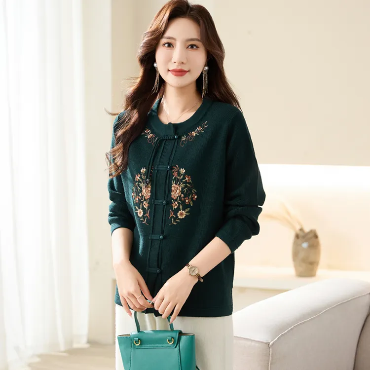 慕莲秋冬民族风长袖毛衣女本命年喜庆婆婆老太太妈妈结婚开衫4320