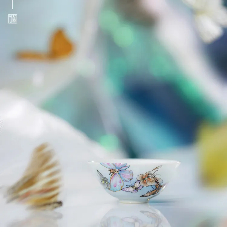 艺林堂藏珍系列叠晶彩迷梦蝶若深杯景德镇全手工茶具-36ml