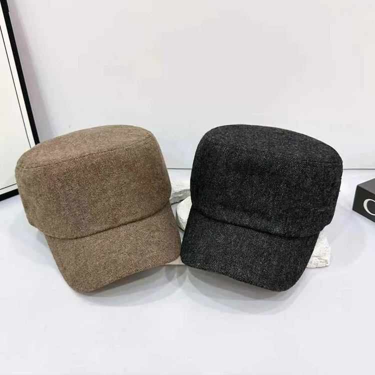 热巴同款羊毛呢子平顶马术帽女2025新款秋冬保暖时尚气质贝雷帽潮