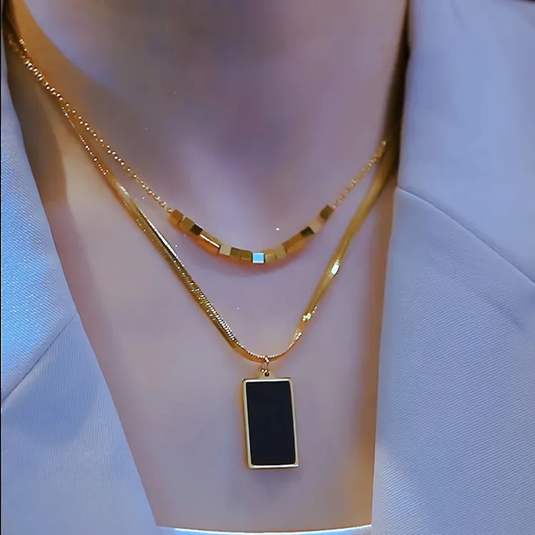 钛钢项链 【情人节限定】轻奢小众双层毛衣链高级设计感几何项链