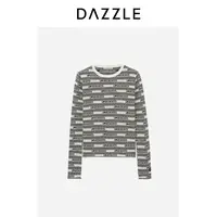 DAZZLE地素毛针织衫24春提花字母条纹圆领上衣2I1E489