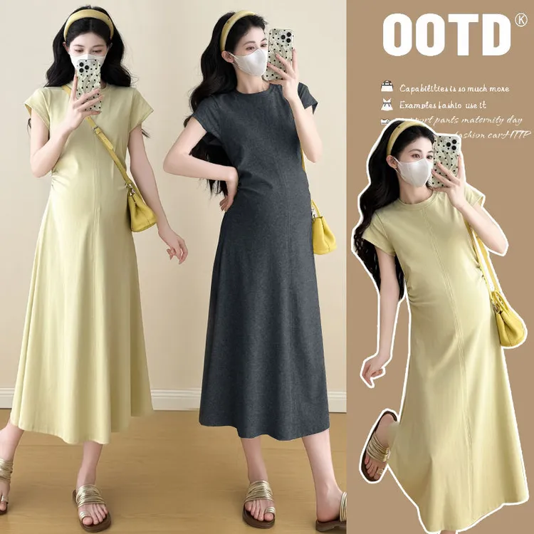孕妇夏装连衣裙2025新款孕期气质休闲长裙子孕妈高级穿搭夏天套装
