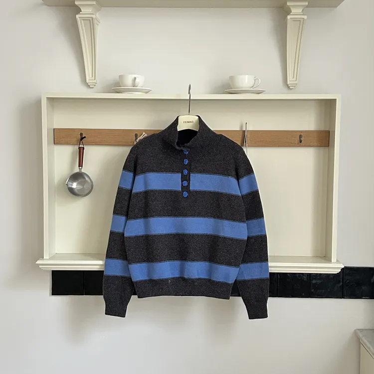 赵小小【周末美式】6585 半高领毛衣女纽扣装饰修身显瘦针织衫上衣