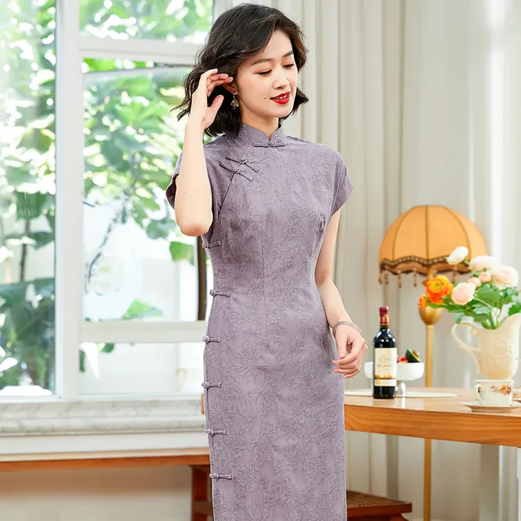 紫气东来盘扣全开襟旗袍夏季新款复古中国风棉麻日常改良25023