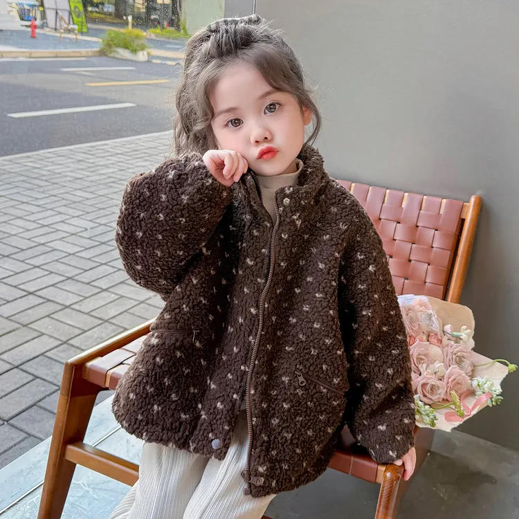 女童加绒外套秋冬款2025新款儿童保暖加厚毛毛衣洋气女宝韩版上衣