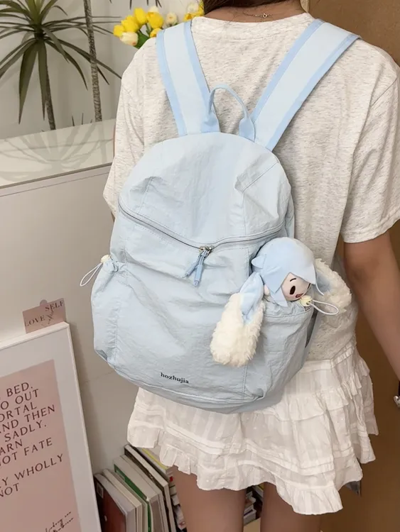 大容量纯色休闲百搭简约高级感大学生旅游出行手提双肩包包