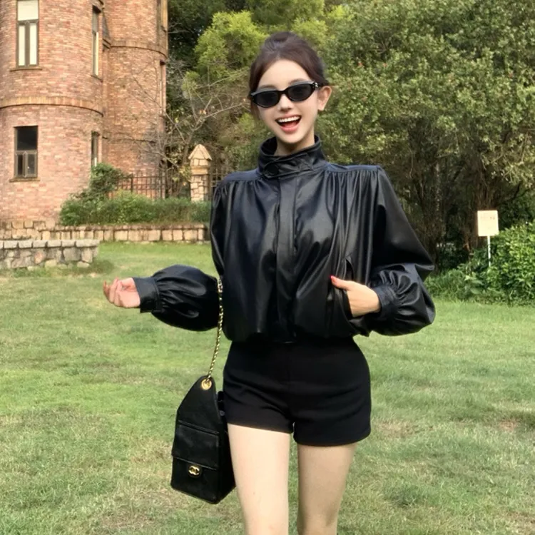 2025秋装新款设计感小众韩版显瘦机车服夹克pu皮衣短外套女短款