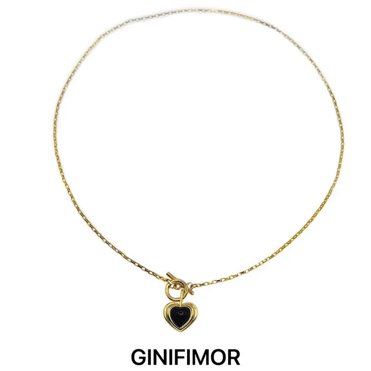 GINIFIMOR 铜合金项链 a690 复古独特设计黑色项链爱心OT扣锁骨链