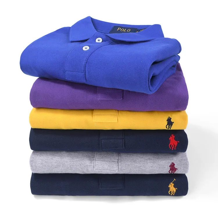 高版本POLO衫男长袖秋季宽松商务刺绣大小马标保罗上衣纯棉t恤