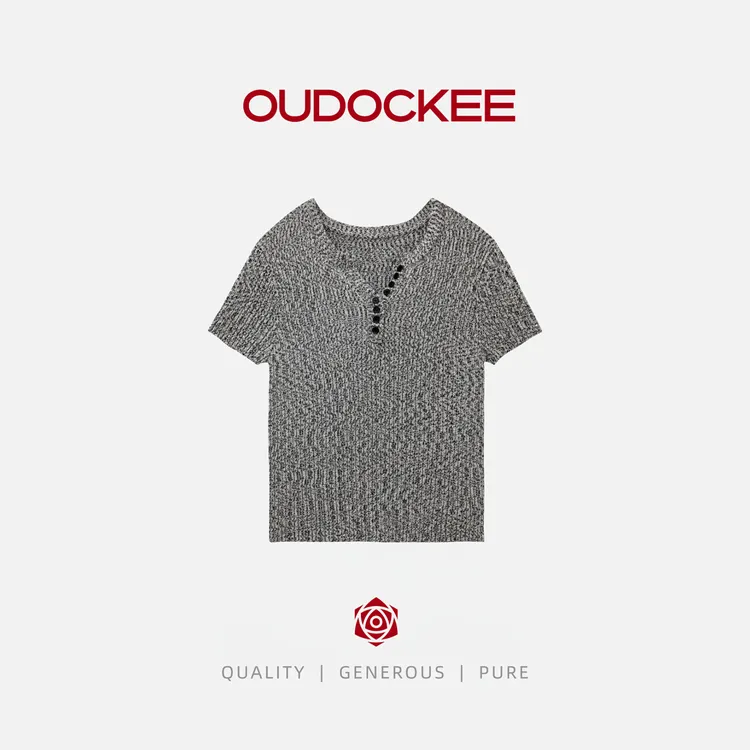 OUDOCKEE 鸥鸥【74棉】芝麻 短袖T恤花灰色上衣 M2502Y260T